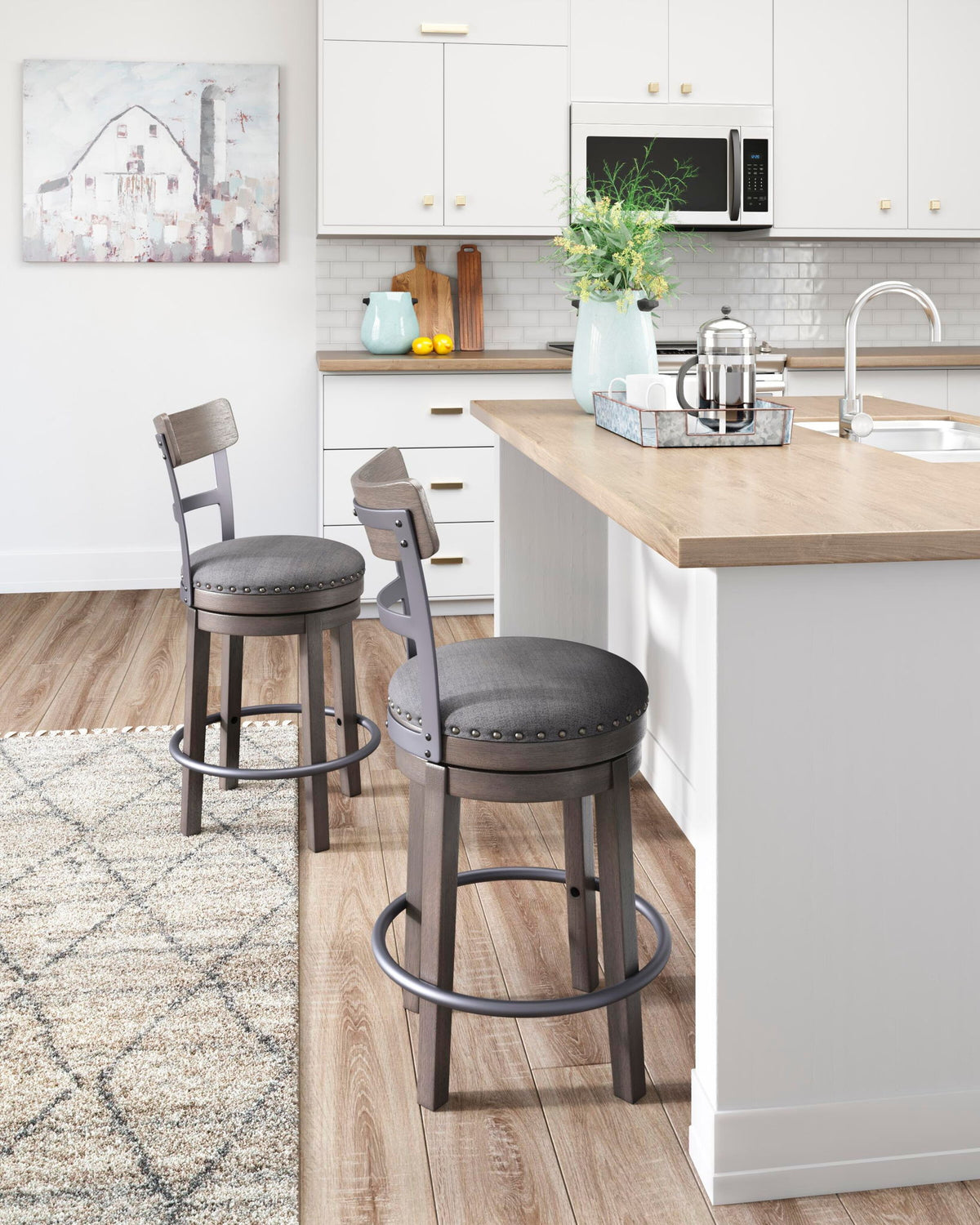 Caitbrook - UPH Swivel Barstool - Gray