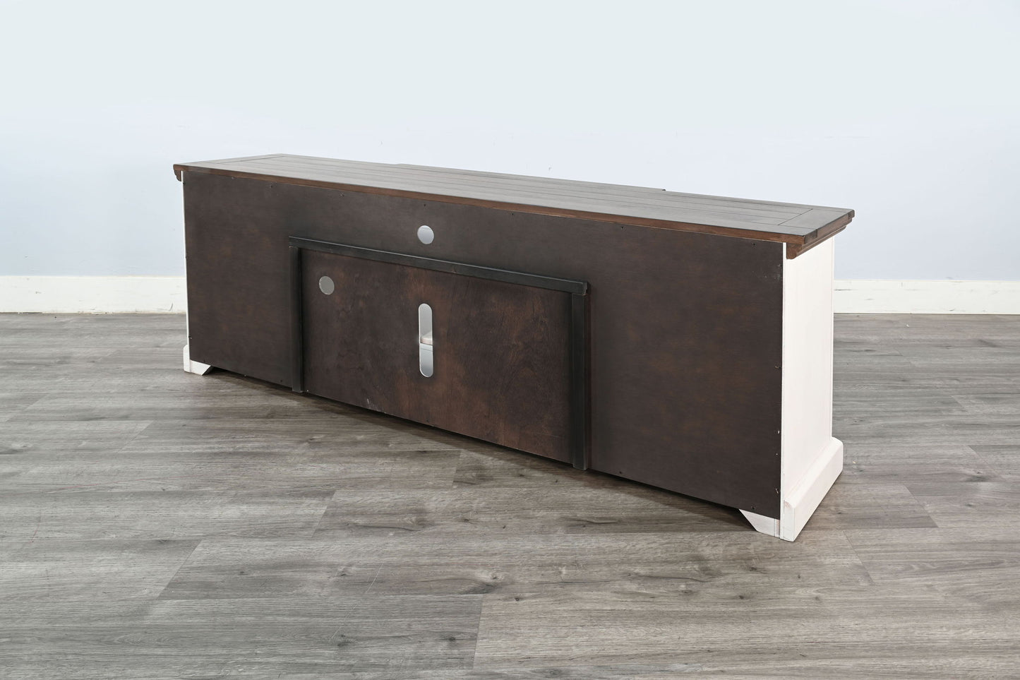 Media Console With Electric Fireplace - Buckskin / Marble White