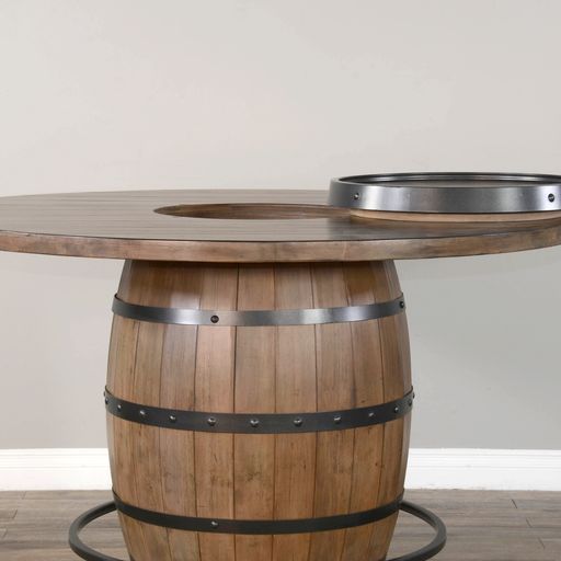 Doe Valley - Round Pub Table With Wine Barrel Base - Buckskin