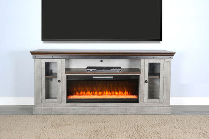 Entertainment Wall With Electric Fireplace - Tobacco Leaf / Alpine Gray