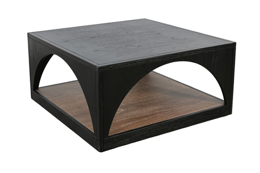 Modern Wood Coffee Table With Arched Open Shelf Design And Casters - Umbra / Oak Grove