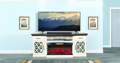78" Media Console With Electric Fireplace - Buckskin / Marble White