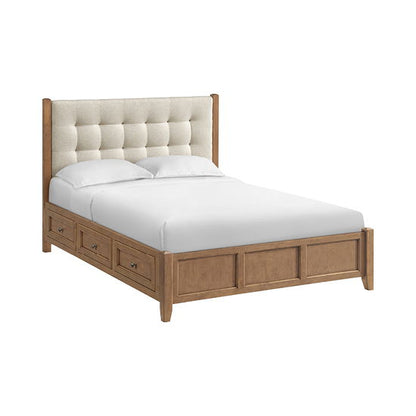 McKenzie - Queen Upholstered Panel Storage Bed - Pecan