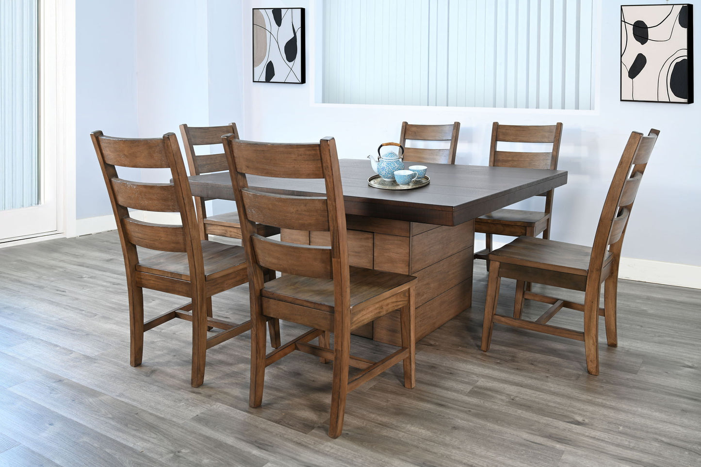Modern - Square 7 Piece Dining Set With Built-in Storage - Tobacco Buckskin