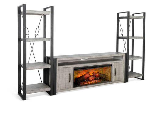 126" Media Wall With Electric Fireplace - Alpine Gray