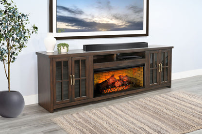 98" Media Console With Faux Crystals Electric Fireplace Insert
