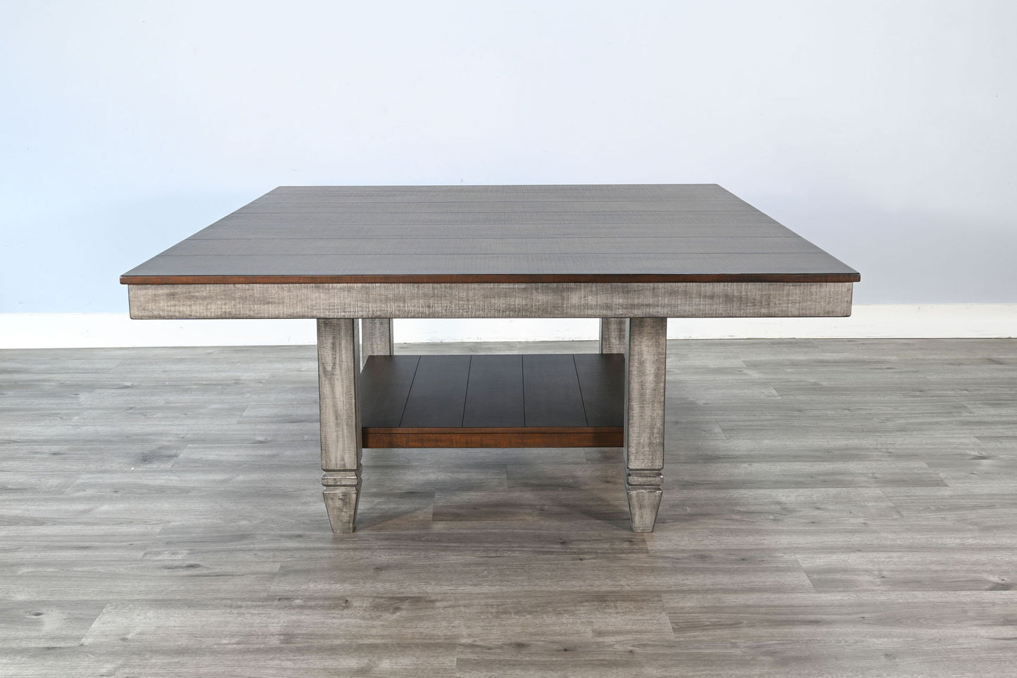 Wendy - Square Dining Table With Storage Shelf - Tobacco Leaf / Alpine Gray