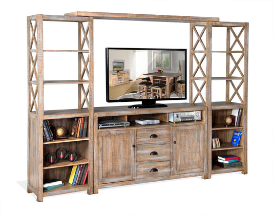 Durango - Entertainment Wall With 66" Console & 2 Piers - Weathered Brown