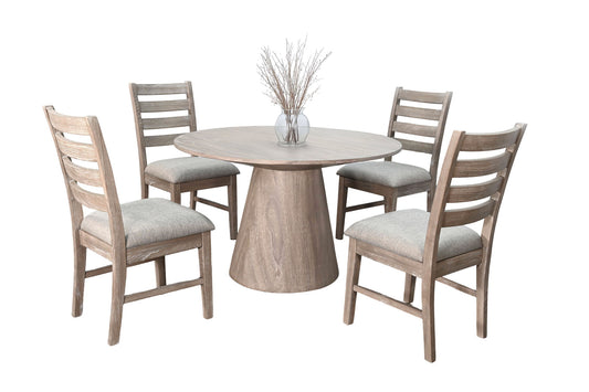 Wheat - Round 5 Piece Full Back Chair Dining Set - Wheat