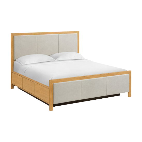 Bailey - King Upholstered Panel Storage Bed - Natural / Taupe