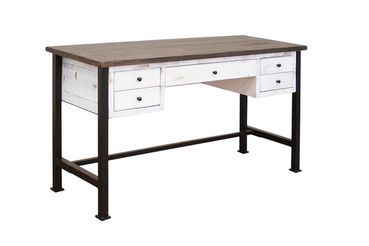 Pueblo - Desk - Antiqued White / Brown