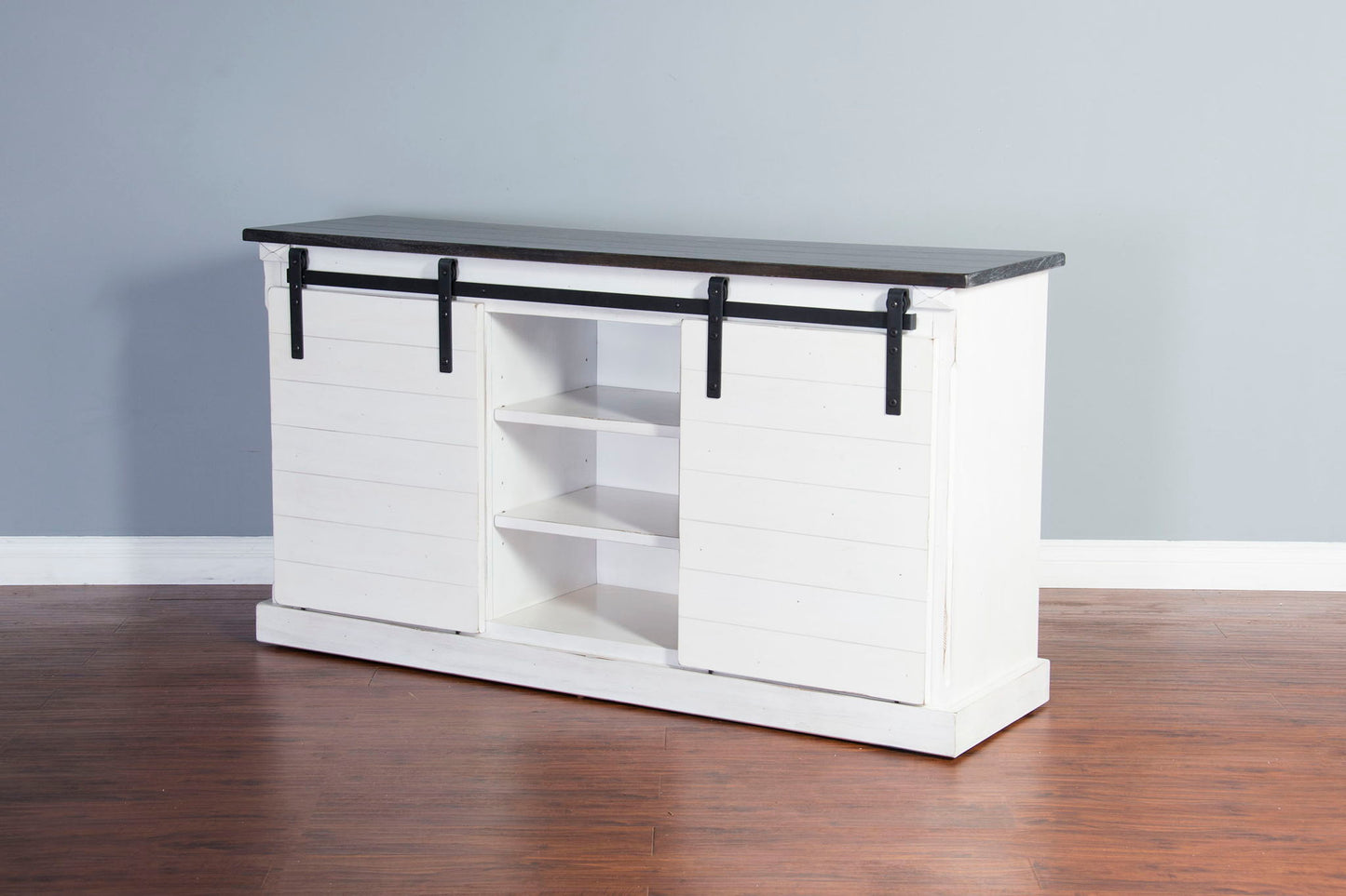 Carriage House - TV Console With Barn Door - White / Dark Brown