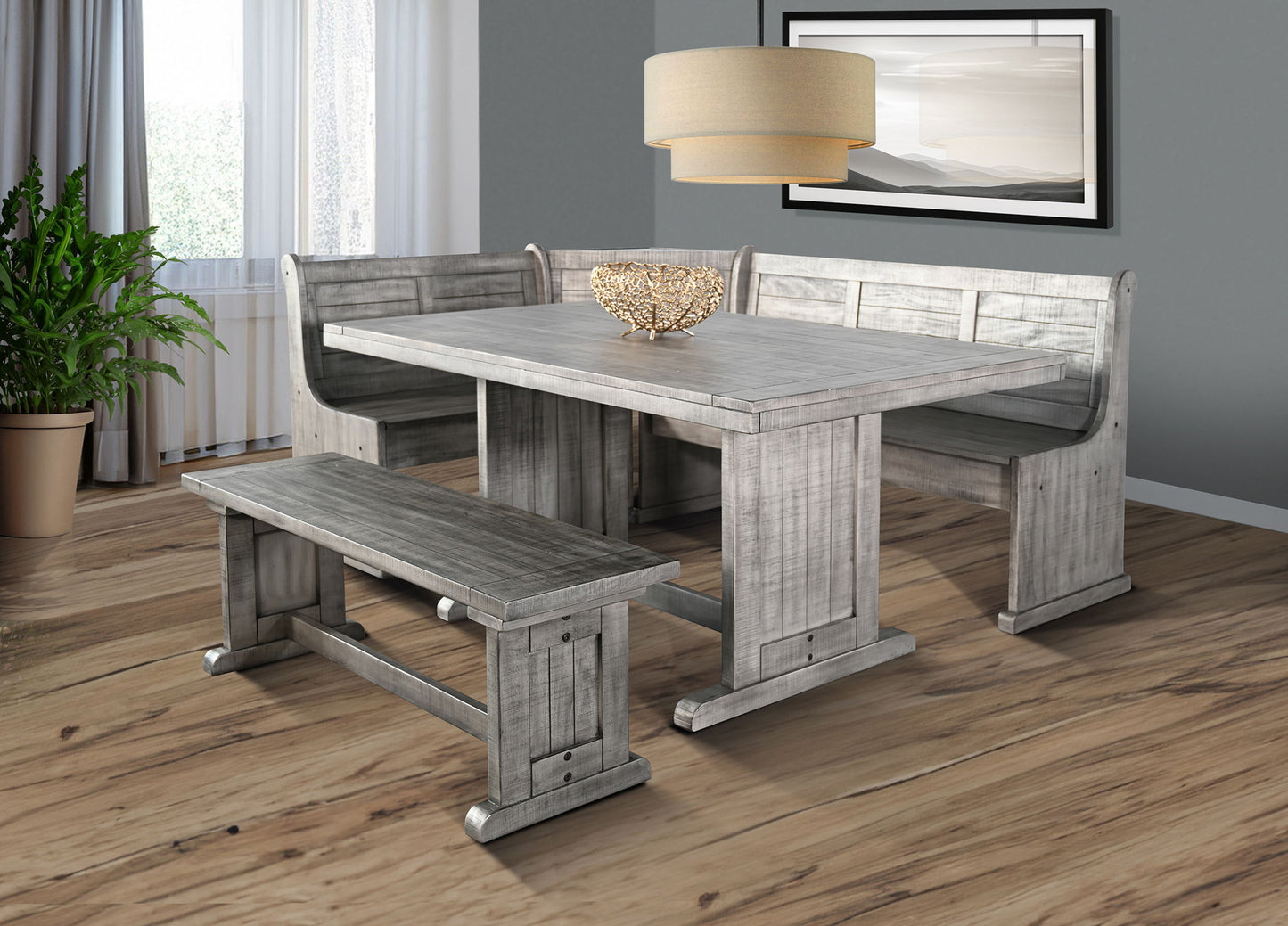 Alpine - Wood Breakfast Nook 3 Piece Dining Set - Gray