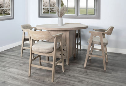 Round Dining Table With Built-in Storage Cabinet And Drawers - Wheat