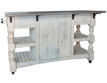 Stone - Kitchen Island With 3 Drawer / 2 Doors / 4 Shelves And Casters - Antiqued Ivory / Weathered Gray