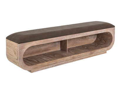 Balam - Wooden Bench With Cushioned Seat - Ivory White