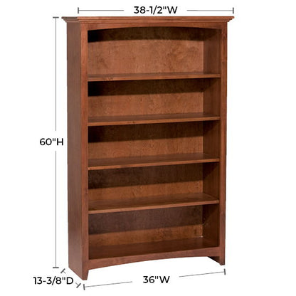 McKenzie - 60'' H X 36'' W Alder Bookcase - Glazed Antique Cherry