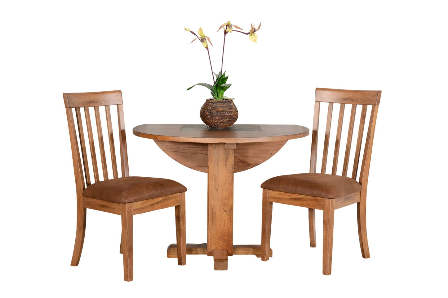 Drop Leaf Round 3 Piece Dining Set - Rustic Oak